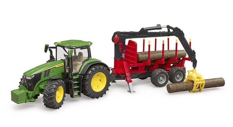 Bruder Vehículo John Deere 7R 350M Remolque Expedición Verde/Rojo Incl. 4 Troncos Árboles)