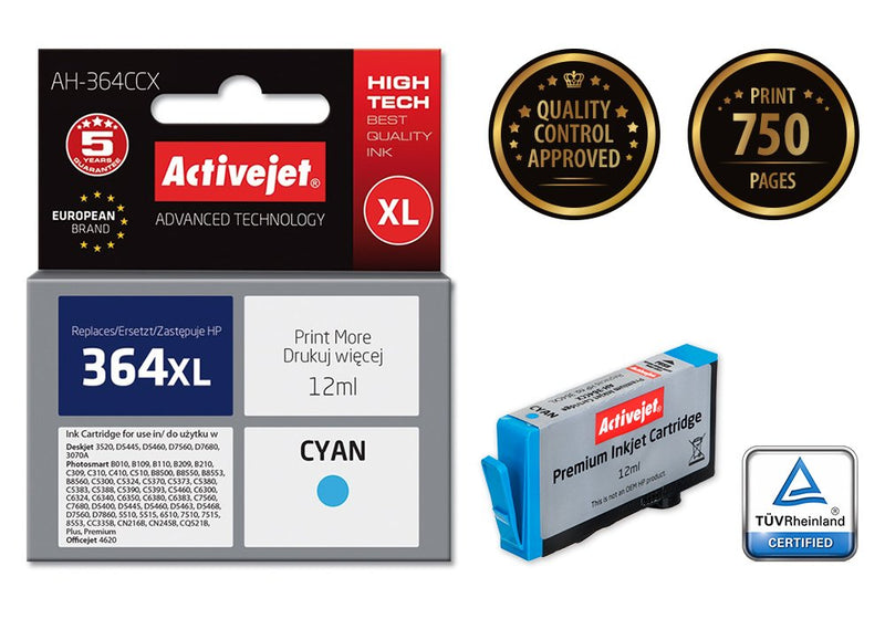 Activejet Ink Ah-364CCX (reemplazo HP 364XL CB323EE - Premium - 12ML - Cyan