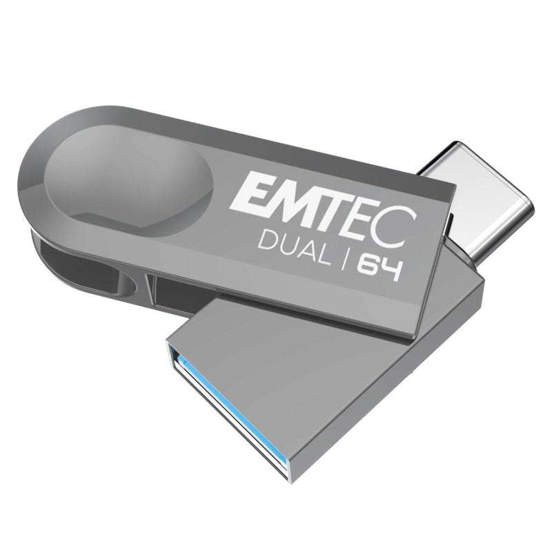 Emtec D280 Dual Unit Flash USB 64GB USB Type-a / USB Type-c 3.2 Gen 1 (3.1 Gen 1) Silver