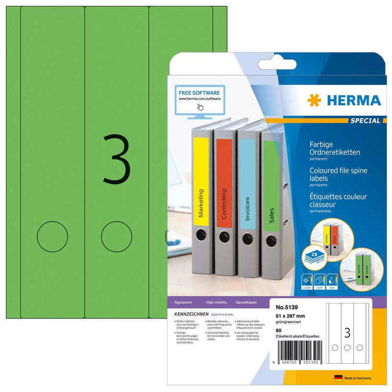 Herma Labels Ring Binder 61,0 X 297,0MM Green