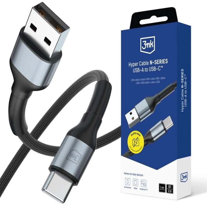 3MK Cable Hyper N-series a To C 1M Qc 3.0 9V 2A 18W Black
