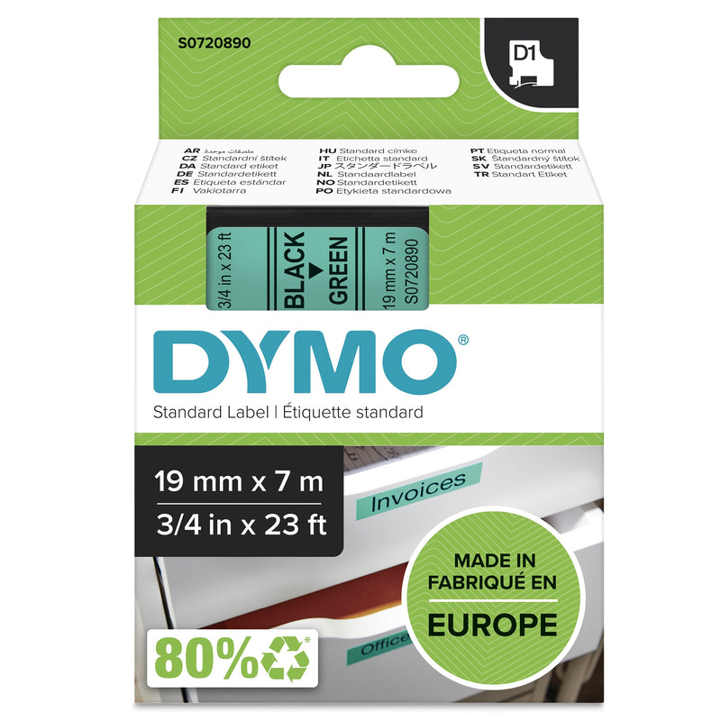 Dymo Tape Transferencia Thermal D1 45809, Labels Standard Black Sobre Green 19MMX7M. Poliester Self-adhesive M