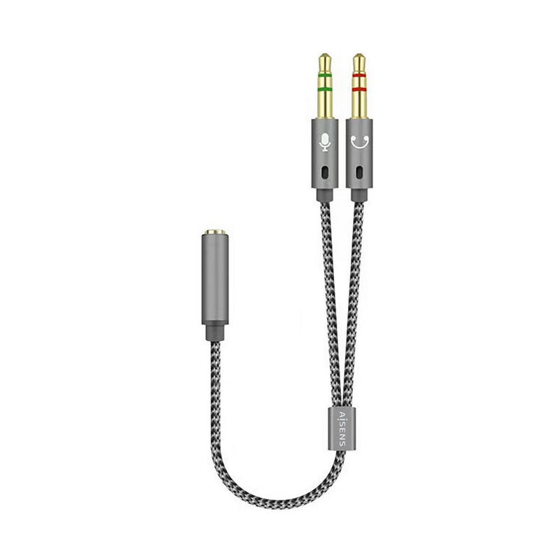 Aisens Cable Adapter Audio Jack 3.5 4 Pines/H-2XJACK 3.5 3 Pines/M - 25CM - Grey