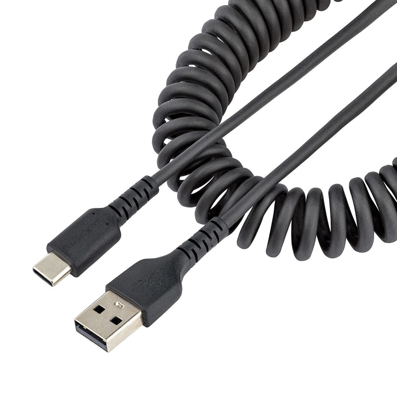 USB a To C Charging Cable - 50CM (20IN) Coiled Cable Black