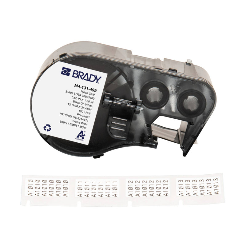 Brady M4-131-499 Tape Labels Genuine Fabric Nylon - Texto Black Sobre Fondo White - Wide 25,40MM X Tall