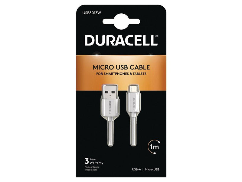 Duracell USB Cable 2.0 USB5013W USB Male Microusb Male 1M White