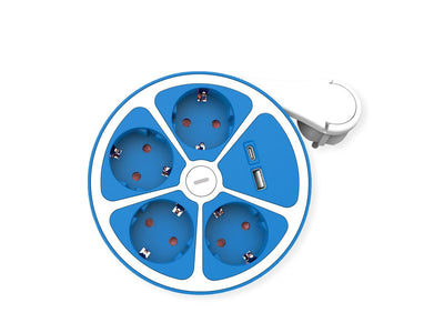 Roline 4-VÍAS Power Strip Plugs With Switch Round Usb-charger a + C, Blue 3M — image 1