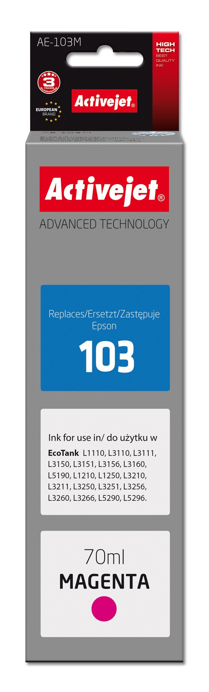 Activejet Ink AE-103M (reemplazo Epson 103 C13T00S34A Supreme 70ML Púrpura)