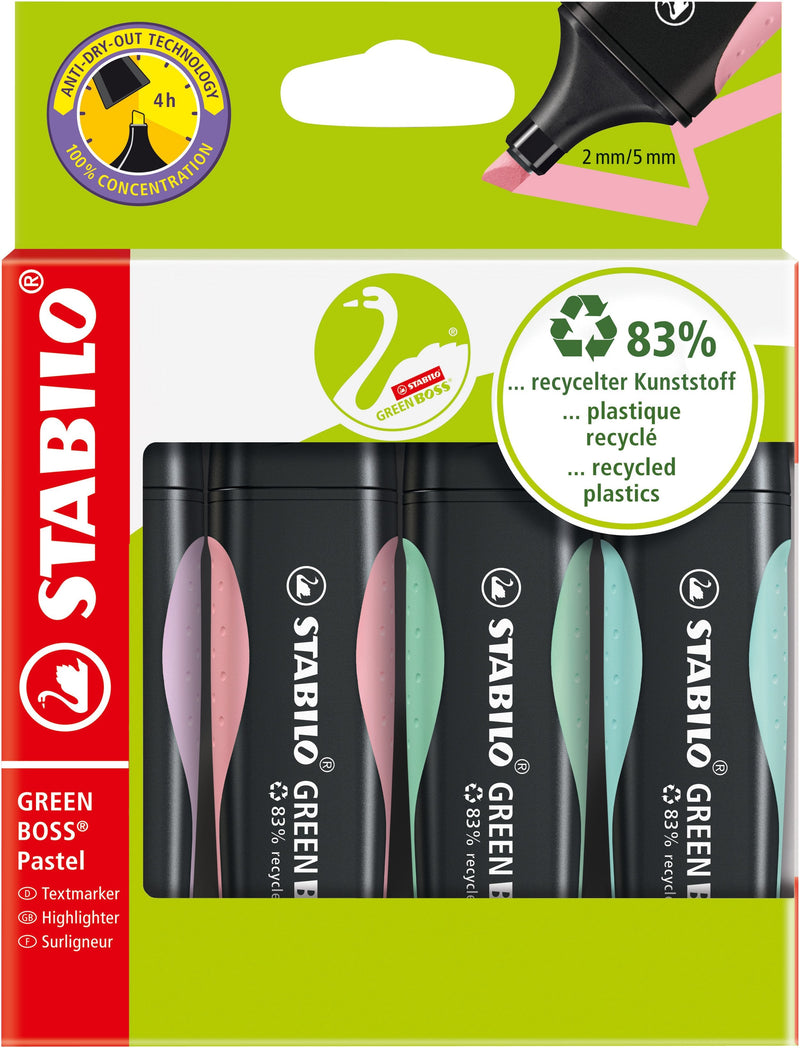 Stabilo Green Boss Marcador 4 Pieces Punta Cincel Green Menta, Pink Violet