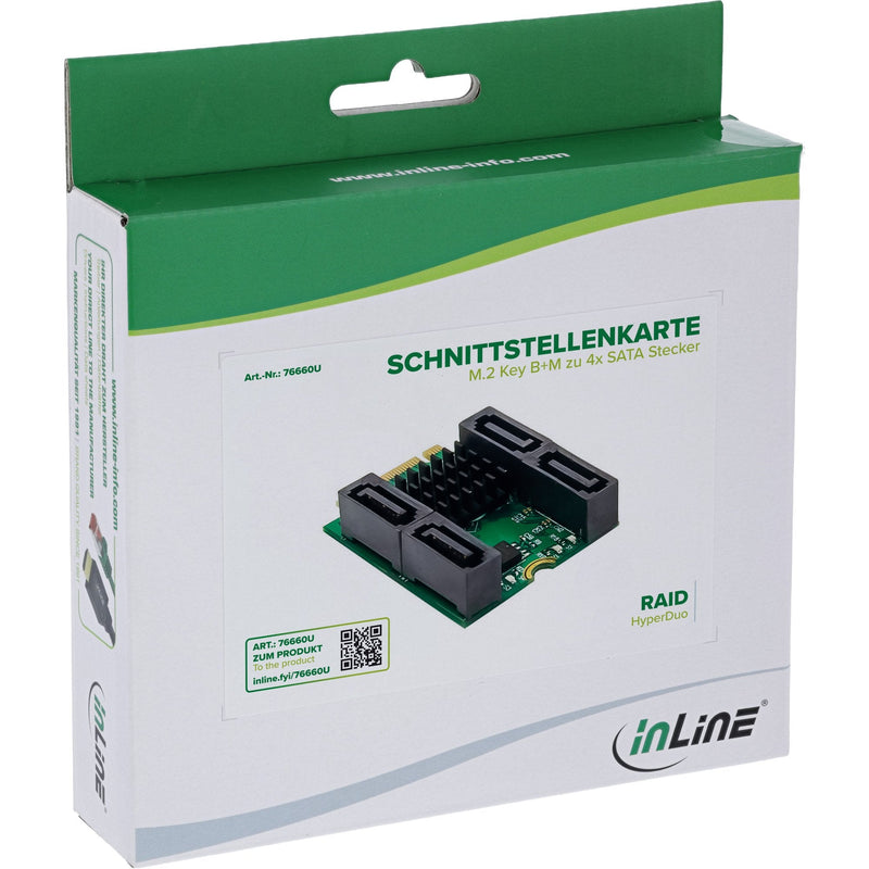 Inline Card Interfaz M.2 Key B + M a 4X SATA Connector Male - RAID - Hyperduo