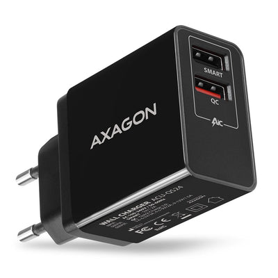 Axagon ACU-QS24, Charger Network Fast And Smart 2X Port USB QC3.0 / Afc / Fcp + 5V-1.2A, 24W — image 1