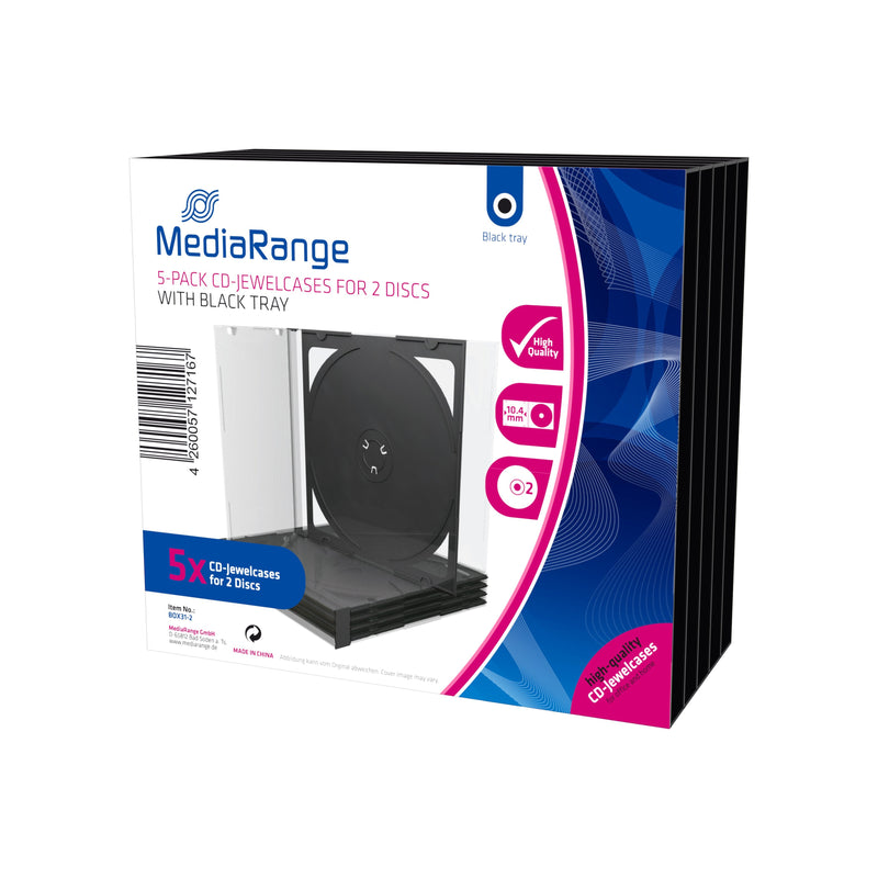Mediarange BOX31-2 Box Transparent Cd 2 Drives Black Transparent 5 Pieces