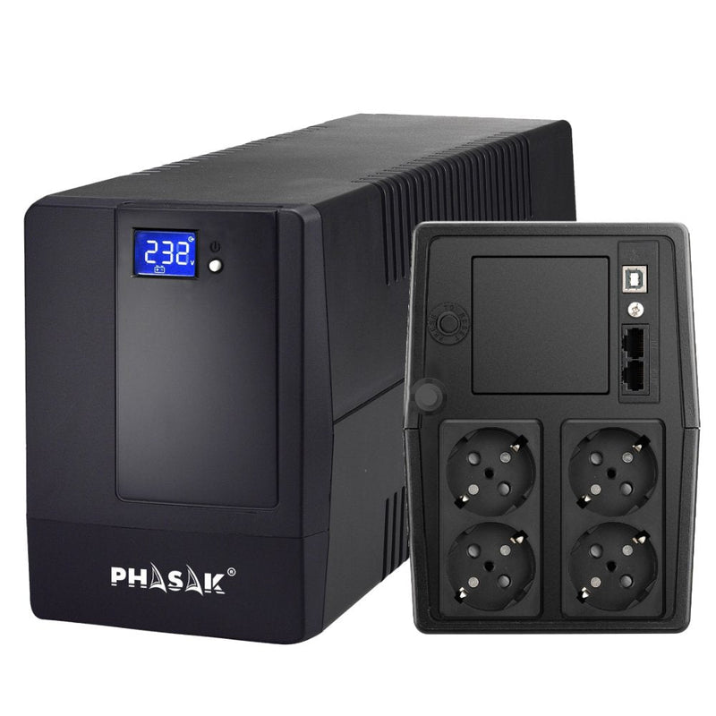 Phasak UPS Line Interactive 1000VA LCD 1000VA 4 Salidas Formato Tower