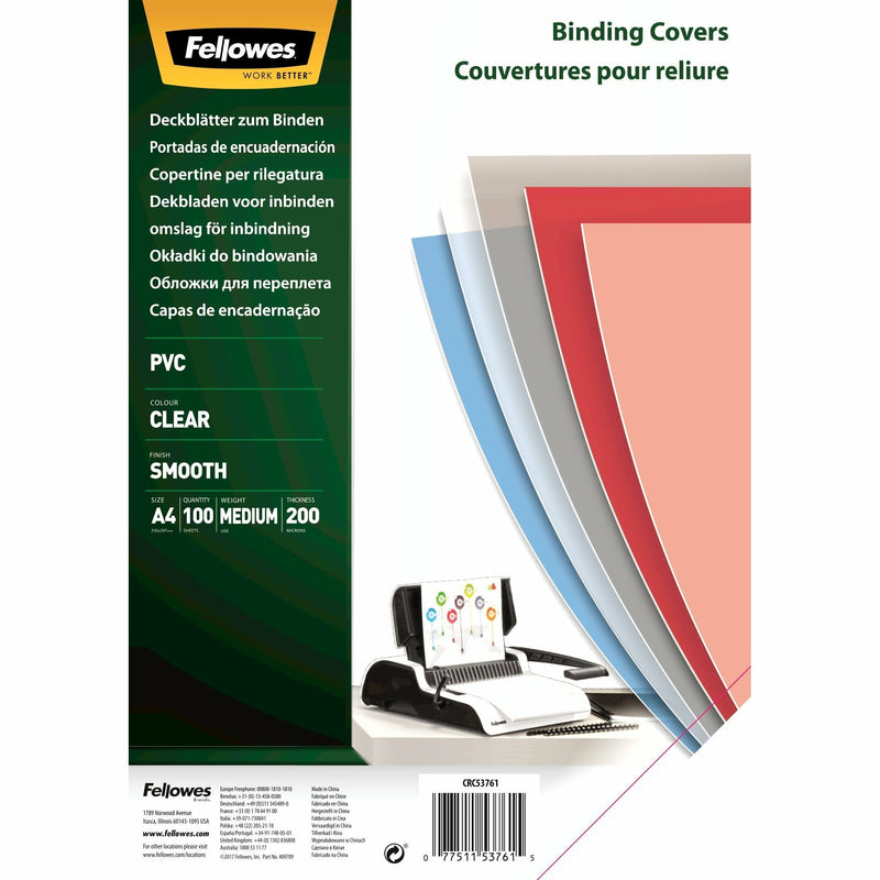 Fellowes Pack 100 Portadas Pvc Transparent 5376102 Size A4 200 Micras Colour Transparent