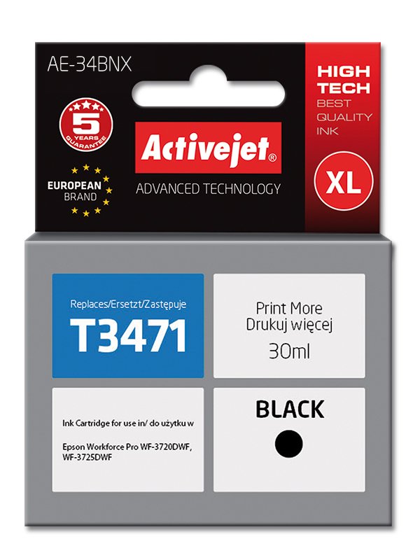 Activejet Ink AE-34BNX (reemplazo Epson 34XL T3471 - Supreme - 30ML - Black