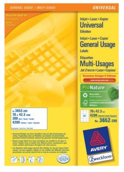 Avery Zweckform Labels 3652-200 White 70,0 X 42,3MM
