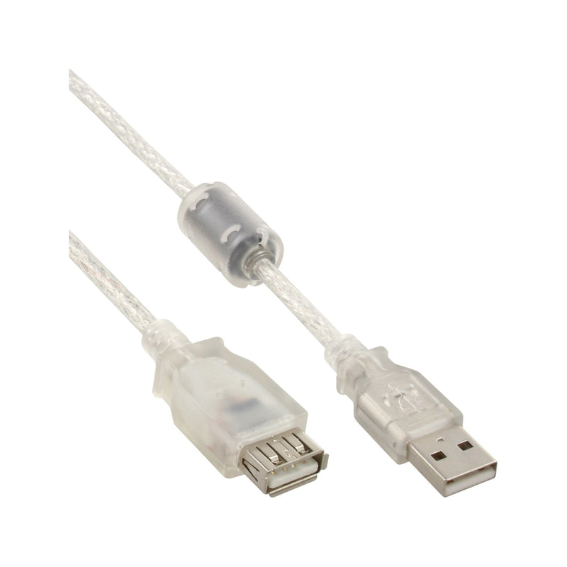 Inline Cable Extensión USB 2.0 Transparent Type a Male a Female With Estrangulador Ferrita 2M