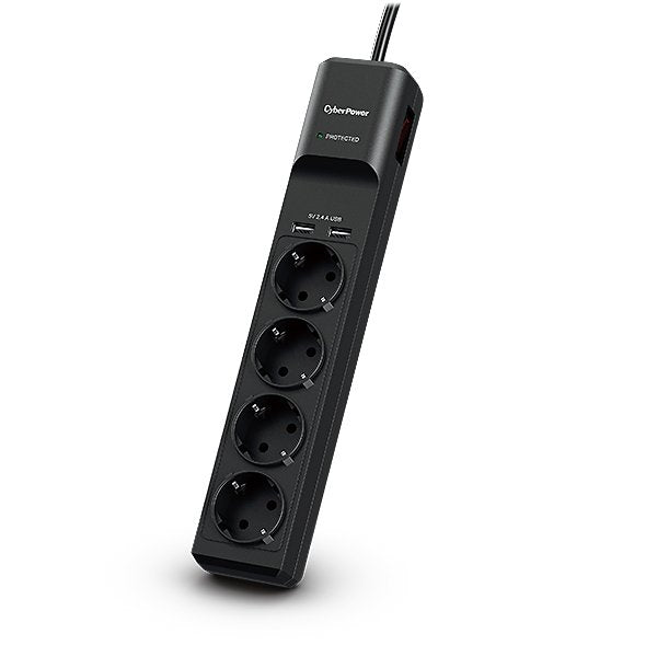 Cyberpower Power Strip With Switch P0420SUD0-DE 4 Sockets Power 2 USB Cable 1.8M Black