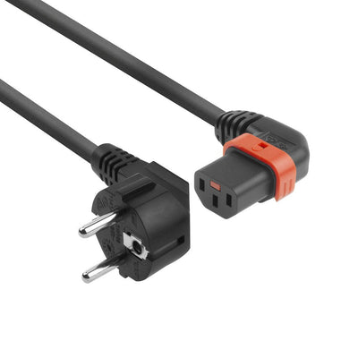Powercord Schuko Cee 7 Male (angled) - C13 IEC Lock (left Angled) Black 1M, EL447S — image 1