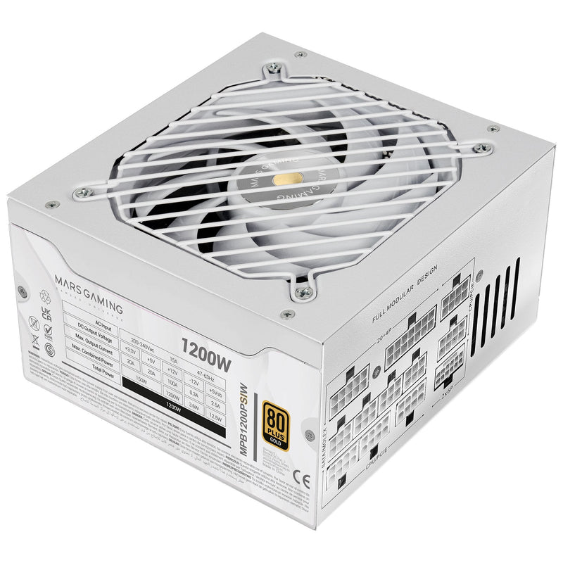 Mars Gaming Power Supply Modular 1200W MPB1200PSIW ATX 3.1 80 Plus Gold Pfc Activo White