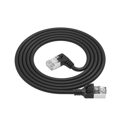 Black 5 Meters U FTP CAT.6A Lszh Slimline Patch Cable With RJ45 Connectors 90° Angled Right To Straight — image 1
