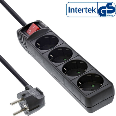 Inline Power Strip Type F 4 Ports With Switch + Seguro Children Black 3M — image 1