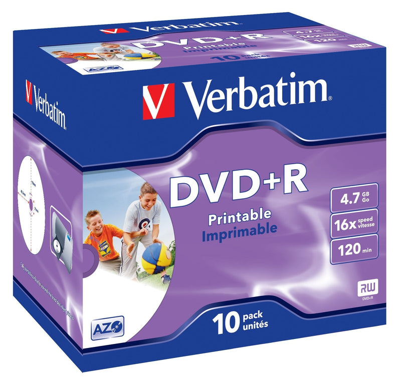 Verbatim Dvd + R, 4.7GB, 16X, 10 Pack Branded Jewel Case, Surface Wide Inkjet Printable