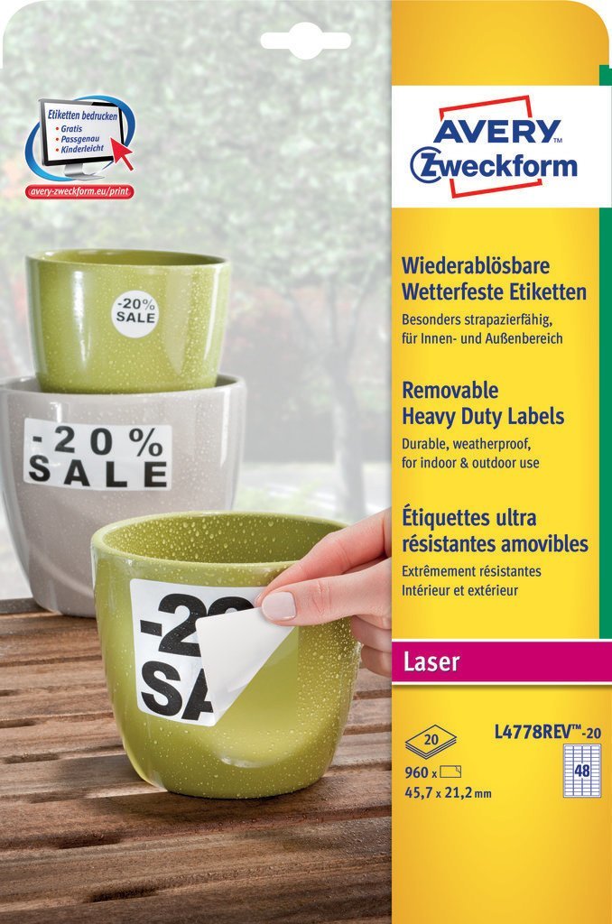 Avery Zweckform Resistant a Intemperie Folienetiketten 45,7 X 21,2MM