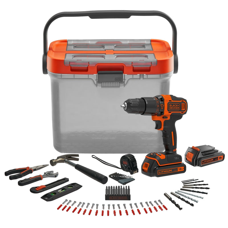 Negro + Decker Taladro Combinado a Batería BCKSB04, 18V Naranja/Negro 2 Pilas Iones Litio 1,5AH, Caja De Almac