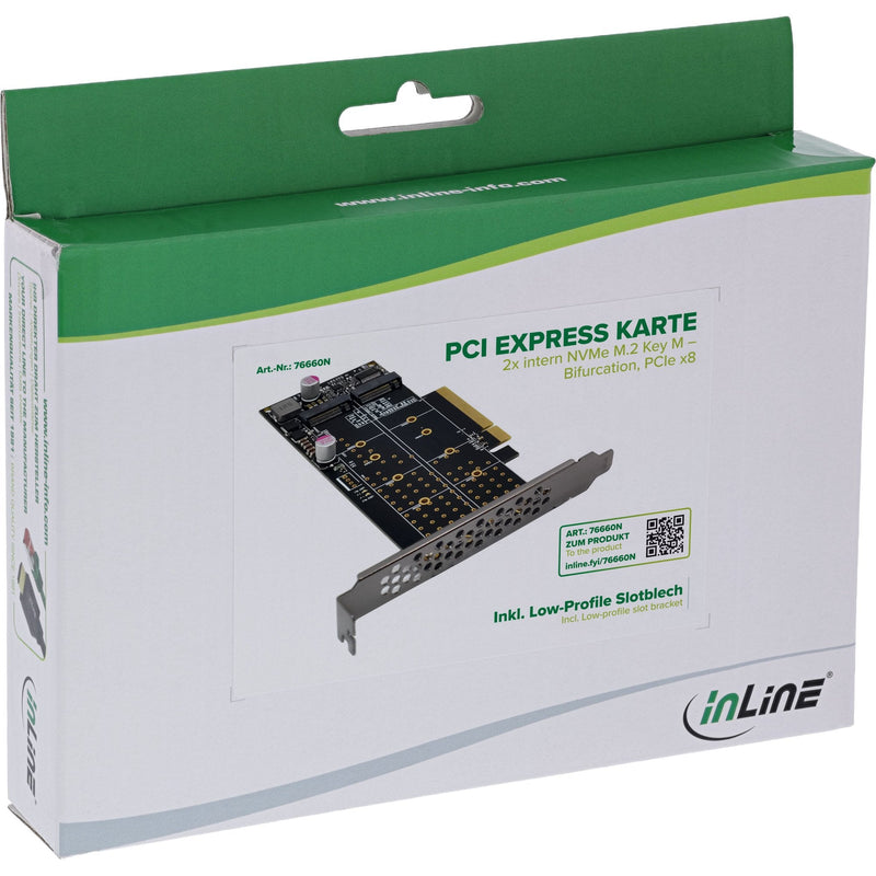 Inline PCIE Card a 2X Internal NVMe M.2 Key M – Bifurcation - PCIE X8
