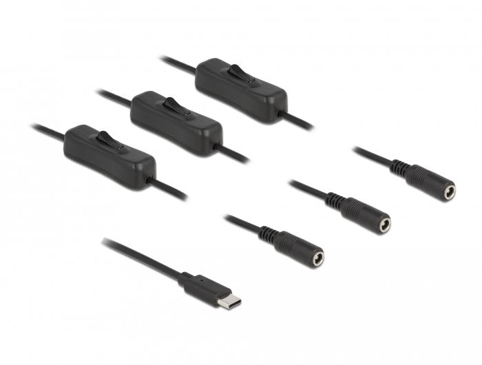 Delock USB Cable Type-c™ Connector Male a 3 X DC 5,5 X 2,1MM Connector Female With Switch 1M