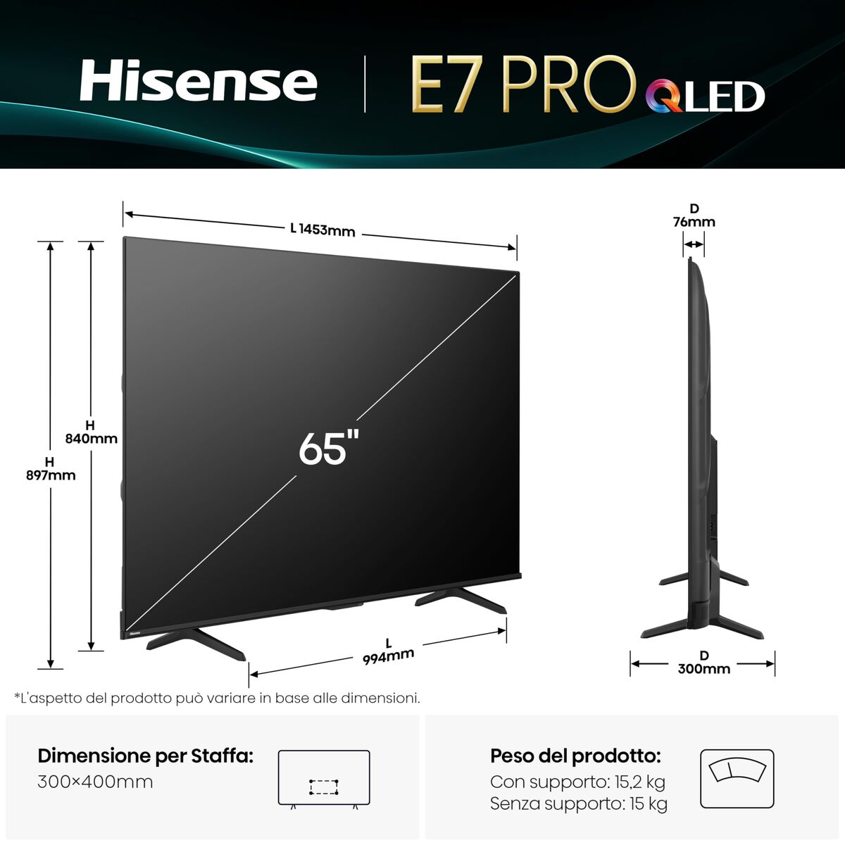 Hisense Smart Tv Hisense 65E7Q Pro 4K Ultra Hd 65" Led Hdr D-Led Qled
