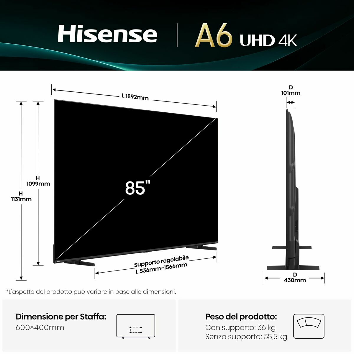 Hisense Smart Tv Hisense 85A6Q 85" 4K Ultra Hd Led Hdr D-Led