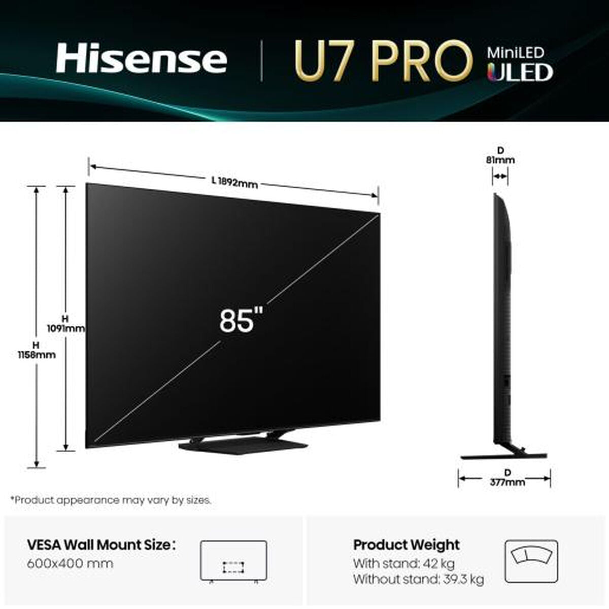 Hisense Smart Tv Hisense 85U7Q Pro 85" 4K Ultra Hd Led Hdr