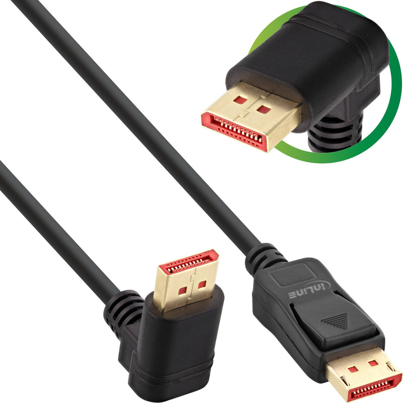 Inline Cable DisplayPort 1.4, 8K4K, Ángulo Hacia Arriba, Black/Gold 3M