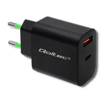 Qoltec 51713 Charger 18W 5-12V 1.5-3A USB Type-c Pd USB Qc 3.0 Black — image 1