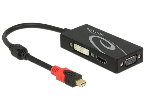 Delock Adapter Mini DisplayPort 1.2 Connector Male VGA HDMI DVI Connector Female 4K Pasivo Black — image 1