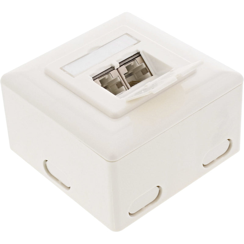 Inline CAT.6 Wall Outlet Box Assembly Surface Or Empotrado 2X Plugs RJ45 White Vertical