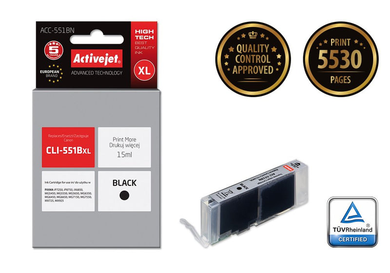 Activejet Ink ACC-551BN (canon CLI-551BK Spare Part Suprema 15ML Black
