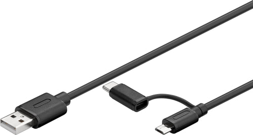 Cable USB 2.0A-MICRO B + C S/S 1,0M 2IN1 Micro-b Cable With USB-C Adapter — image 1