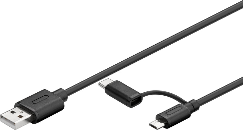 Cable USB 2.0A-MICRO B + C S/S 1,0M 2IN1 Micro-b Cable With USB-C Adapter