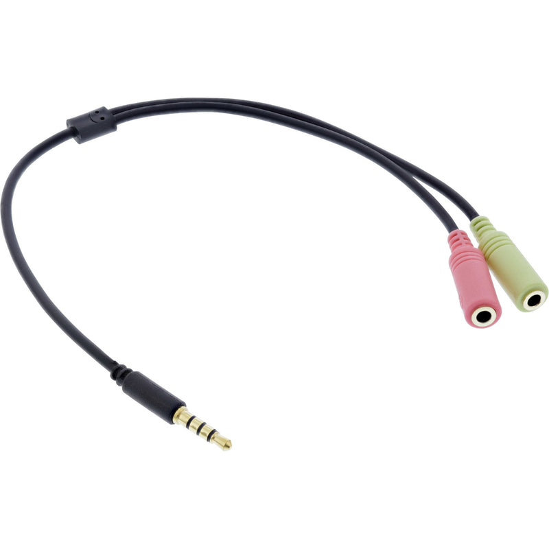 Inline® Audio Headset Adapter Cable 3.5MM Male 4 Pin / 2X 3.5MM, Black 0.15M
