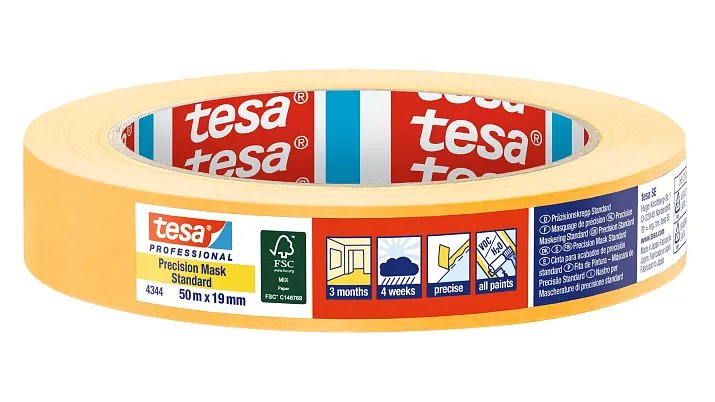 Tesa Professional 4344 50M Tape Pintor Multiusos Apto Uso Indoor Adecuado Uso Exteriores Paper Orange