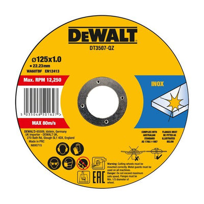 Dewalt Set 10 Drives Corte Steel Inoxidable Ø125X1X22,23MM DT3507-QZ — image 1