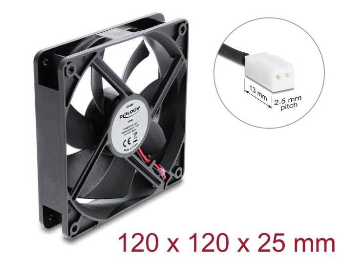 Delock Fan Axial 48V Dc, 120 X 120 X 25MM With 2 Pin Connection Fan Black