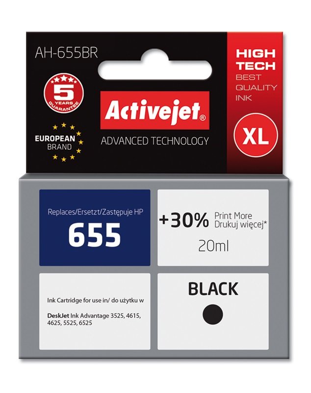 Activejet Ink Ah-655BR (reemplazo HP 655 CZ109AE - Premium - 20ML - Black