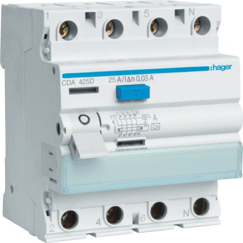 Hager Fi-interruptor 4POLOS 6KA 25A CDA425D ** 30MA Type a