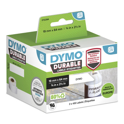 Dymo Printer Labels Plámico Lw 19X64MM 2X450 Pieces Blancas Permanentes — image 1