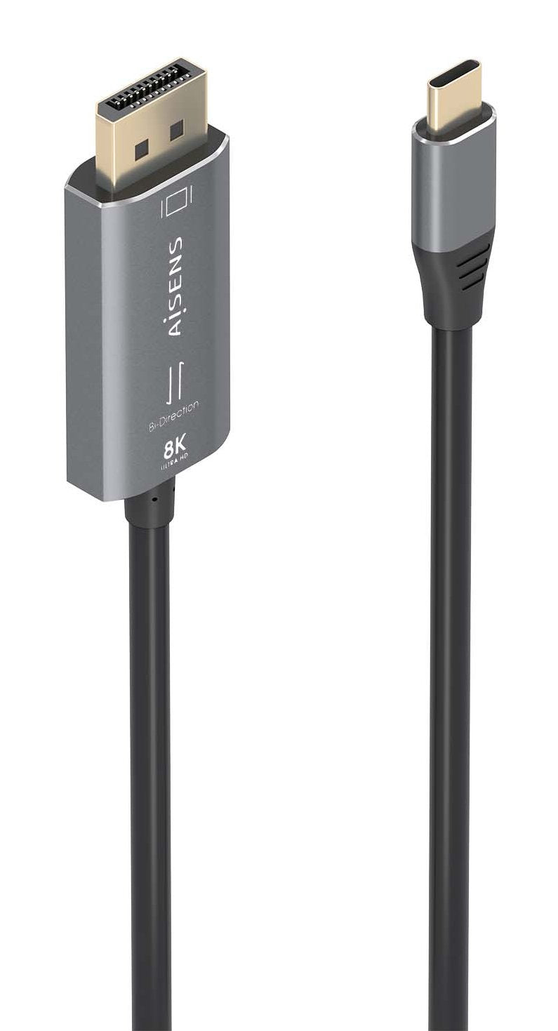 Aisens Cable Converter Aluminium Bidireccional USB-C a DisplayPort 8K@60HZ, USB-C/M-dp/M, Black 1.8M