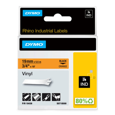 Dymo Rhino Tape Labels Industrial Adhesiva ID1-19, Black Sobre Orange 19MMX5'5M, Vinilo (S0718500) — image 1